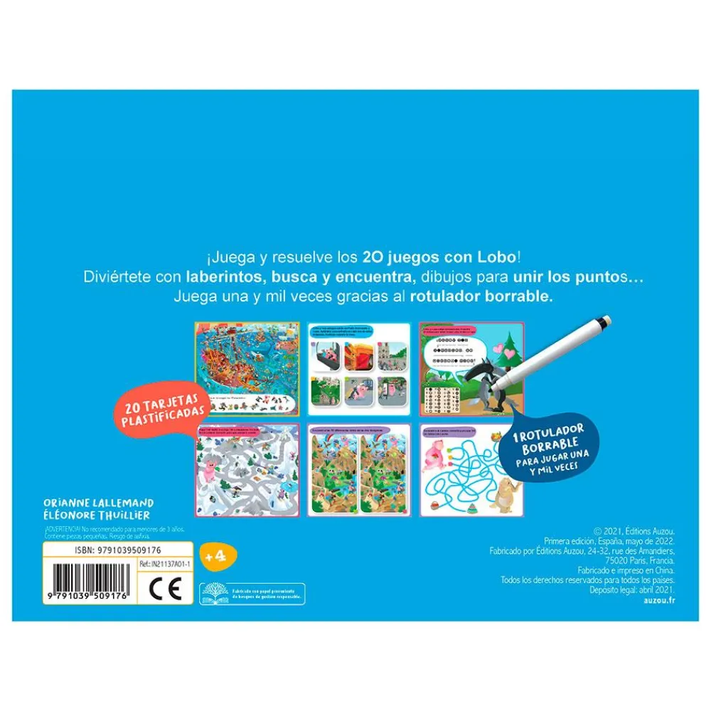 Auzou 20 juegos con Lobo*Niños Libros Busca Y Encuentra|Libros Pasatiempos Para Niños Y Niñas