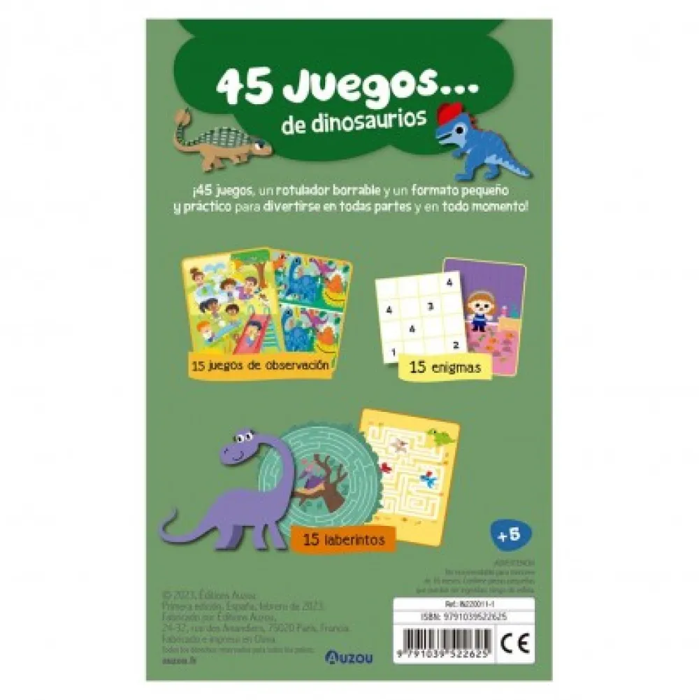 Auzou 45 juegos de Dinosaurios*Niños Libros Busca Y Encuentra|Libros Pasatiempos Para Niños Y Niñas