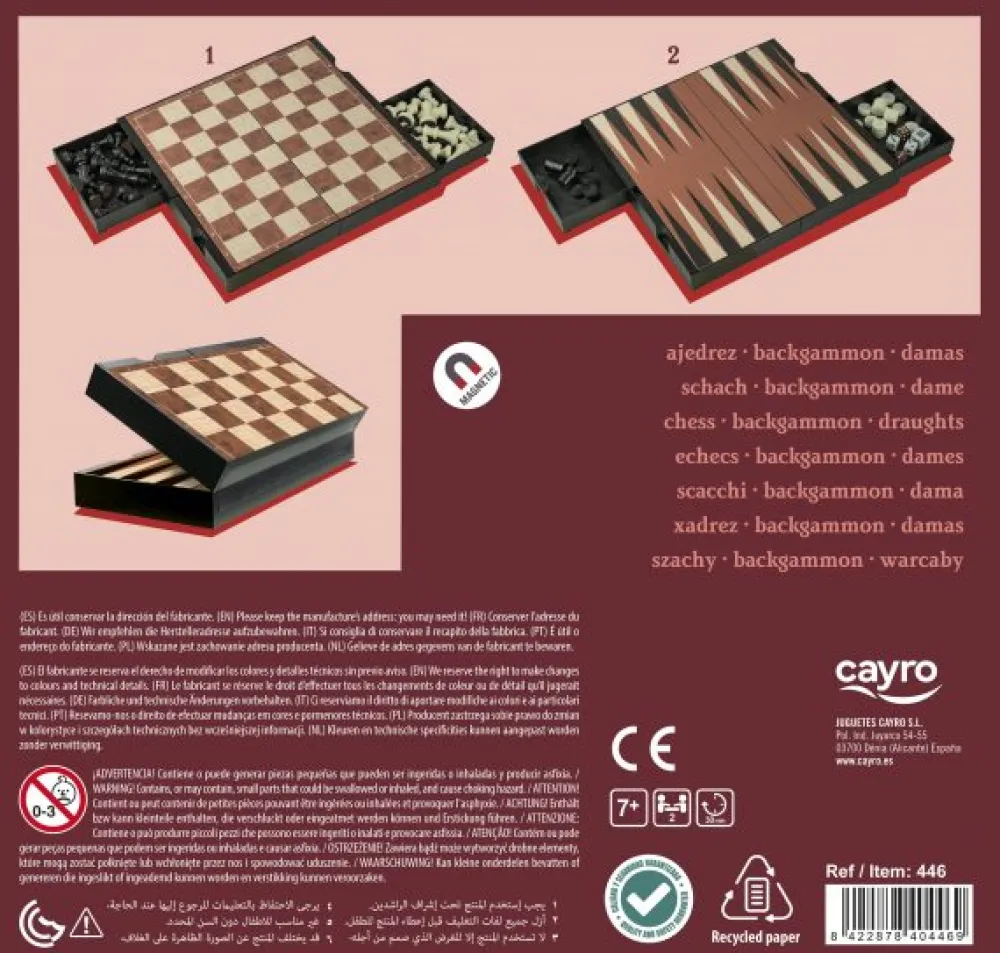 Cayro Ajedrez, Backgammon y damas Magnético ·*Niños Juegos De Mesa Competitivos|Juegos De Tablero