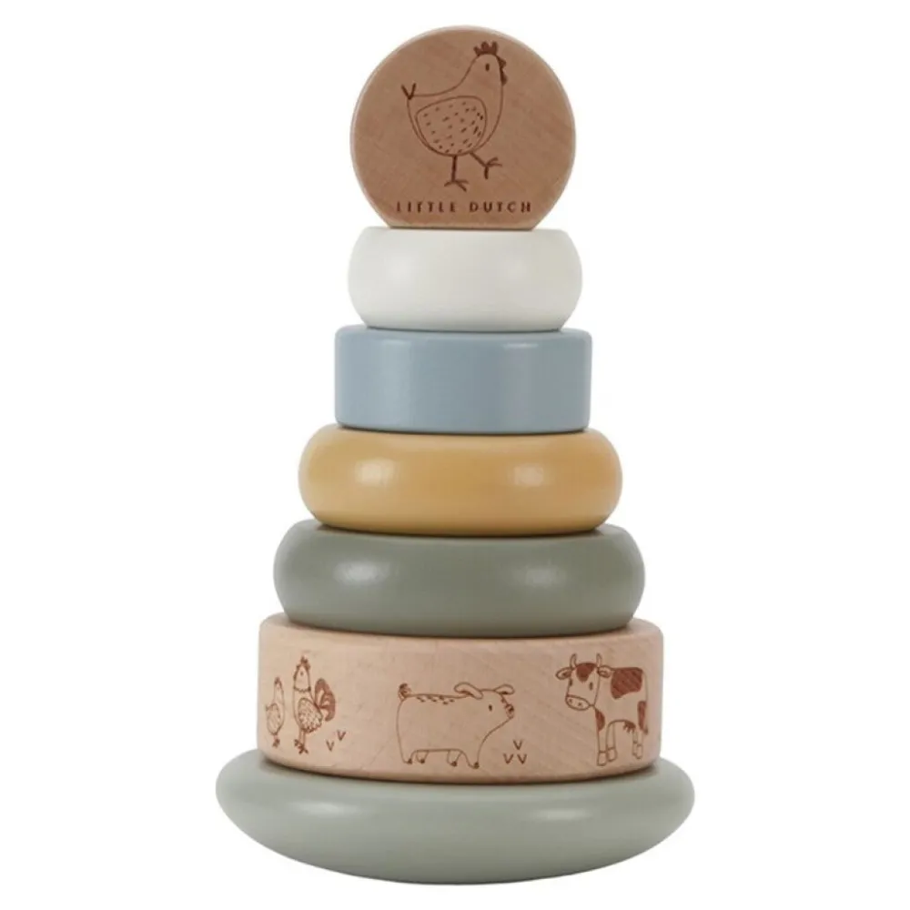 Little Dutch Anillos Apilables balanceables Granja ·*Niños Juguetes Waldorf|Juguetes Montessori