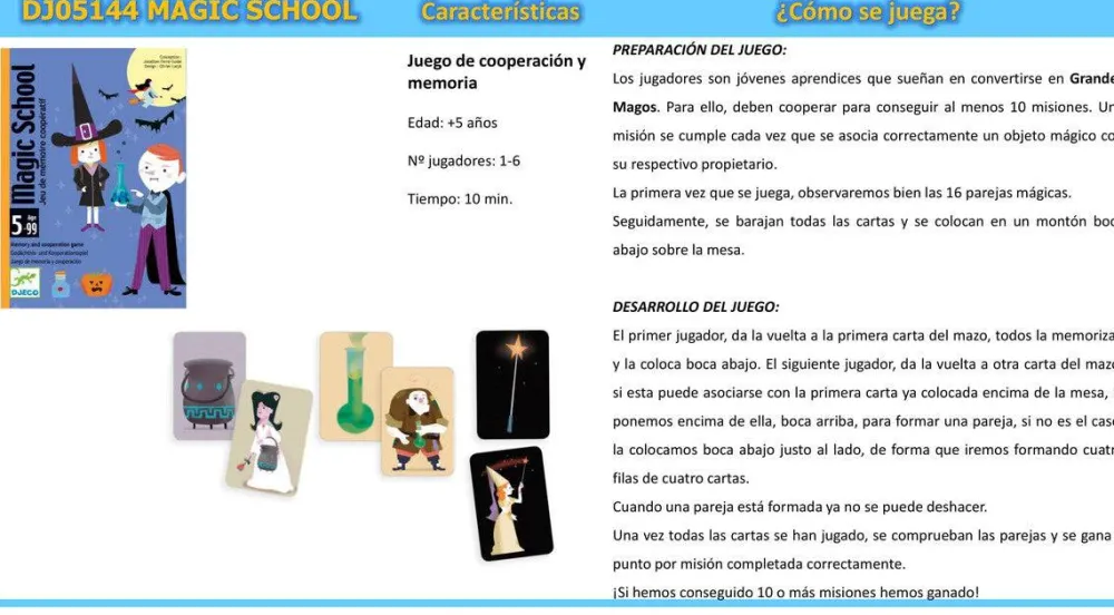 Djeco Cartas Magic School ·*Niños Djeco|Juegos De Mesa De Viaje