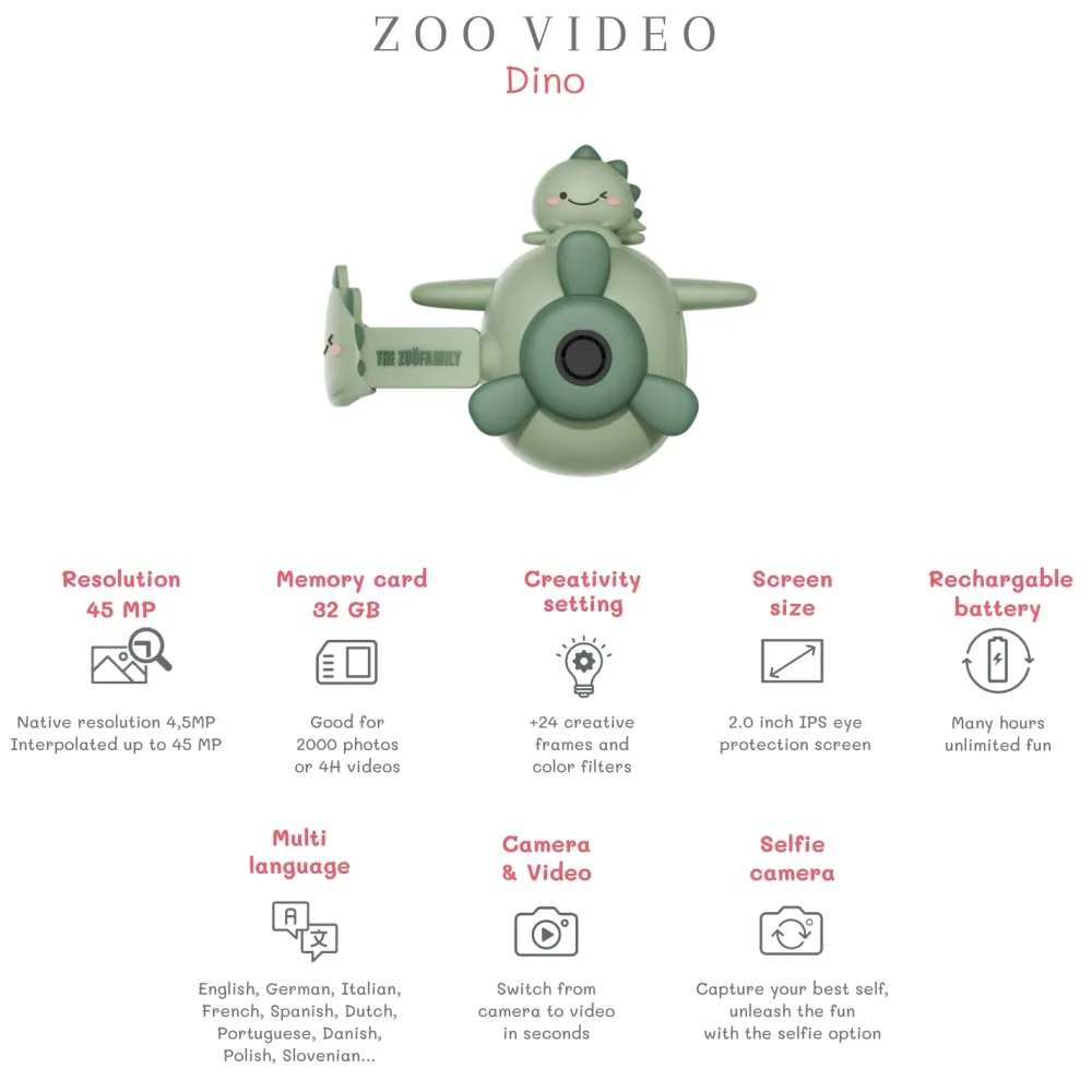 The Zoofamily Cámara de Video Zoo Dino Green ·*Niños Cámaras Infantiles
