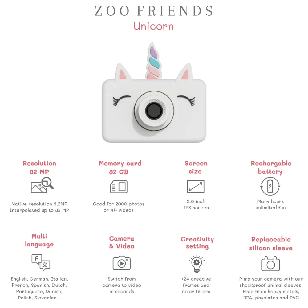 The Zoofamily Cámara Fotográfica Zoo Friends Unicorn ·*Niños Tecnología|Cámaras Infantiles