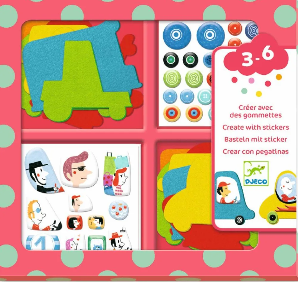 Djeco Crear con pegatinas Me gustan los coches*Niños Kit De Manualidades