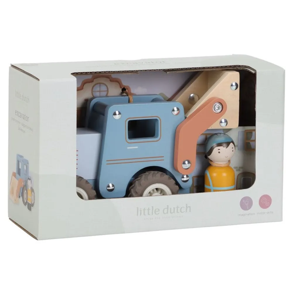 Little Dutch Excavadora FSC ·*Niños Coches De Madera De Juguete Para Bebés|Coches De Juguete Para Bebés