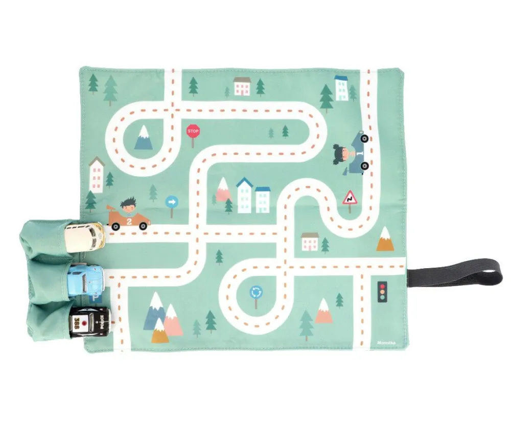 Tutete Juego Mantel con Circuito Menta + 3 Coches*Niños Coches De Metal De Juguete|Juegos De Viaje