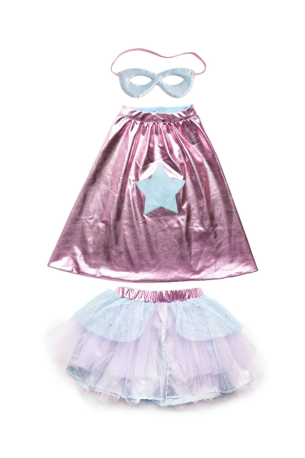 Great Pretenders Metallic Pink/Light Blue Super Duper Tutú, capa y máscara · 4-6 años*Niños Disfraces Infantiles