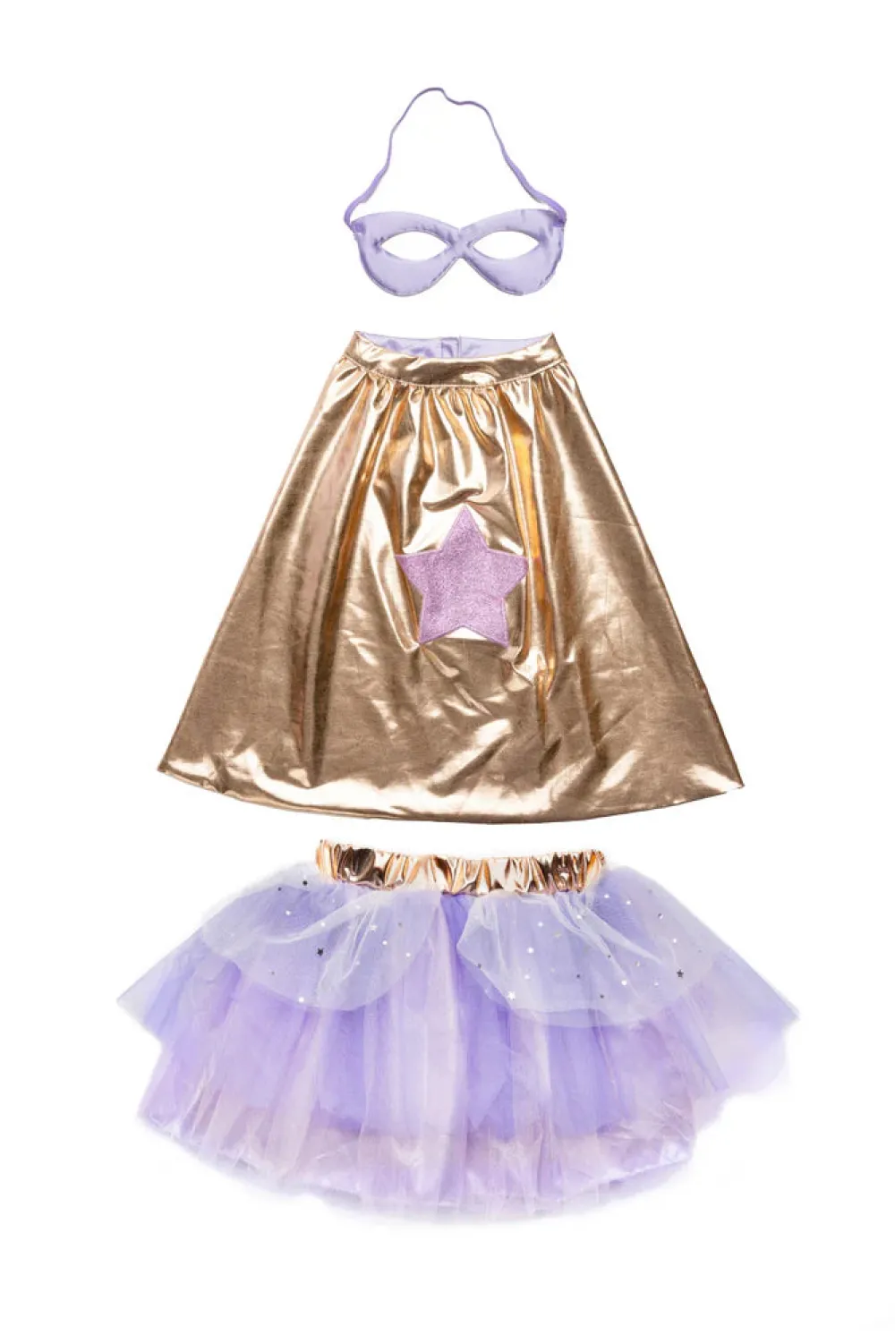 Great Pretenders Metallic Rose Gold/Lilac Super Duper Tutú, capa y máscara · 4-6 años*Niños Disfraces Infantiles