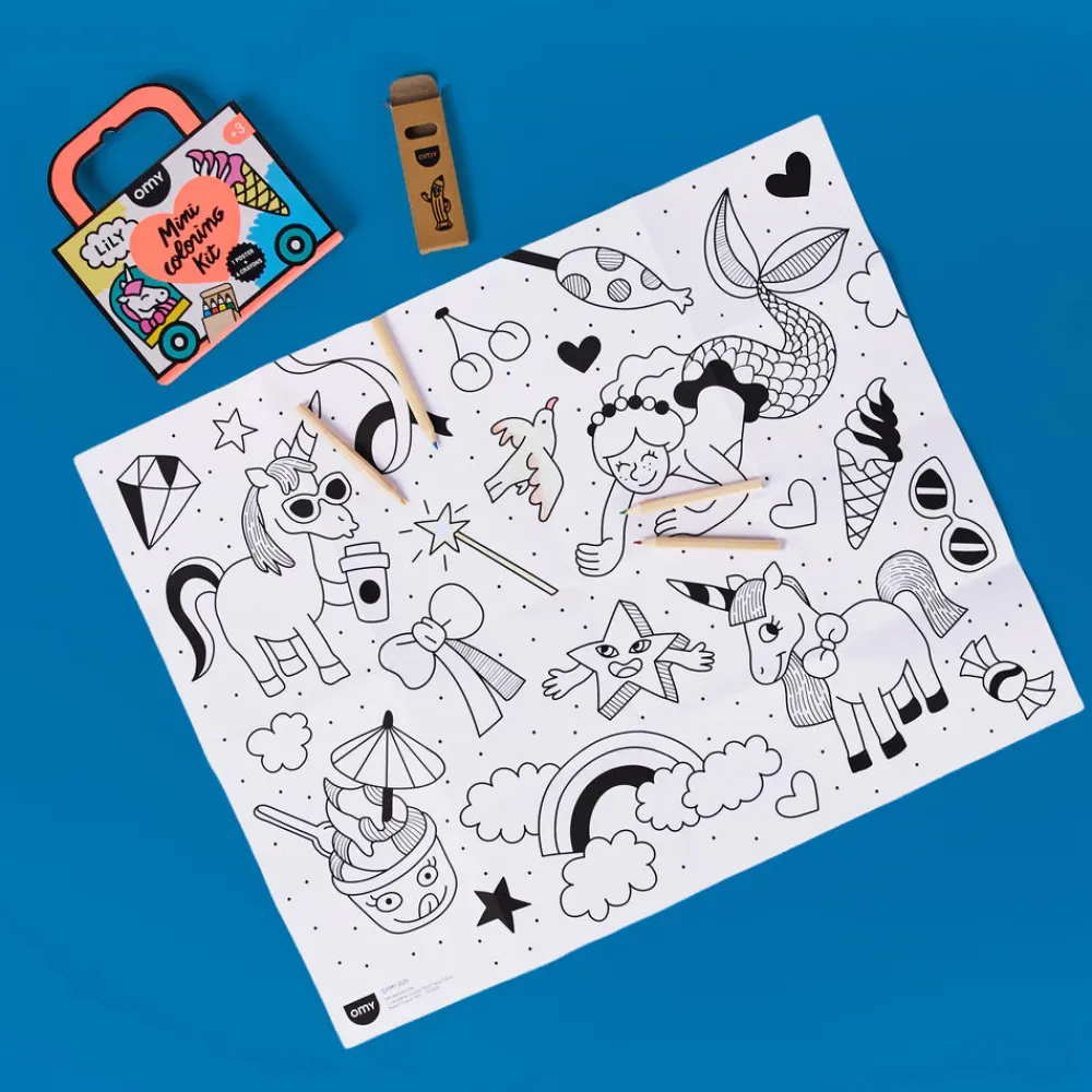 Omy Mini Pocket Unicornio para colorear + 4 lápices ·*Niños Juegos De Viaje