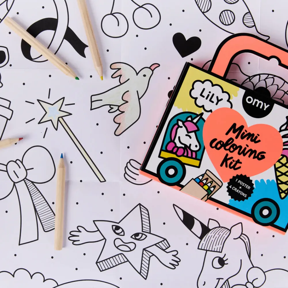 Omy Mini Pocket Unicornio para colorear + 4 lápices ·*Niños Juegos De Viaje