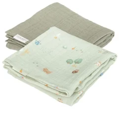 Little Dutch Muselina Algodón Orgánico Little Farm/oliva 70x70 ·* Muselinas