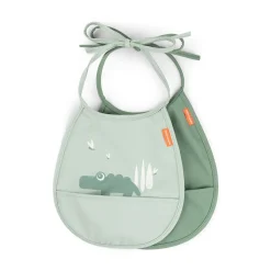 Done by Deer Pack de 2 baberos mini con bolsillo Croco Green ·* Baberos·Baberos Plastificados|Baberos Plastificados