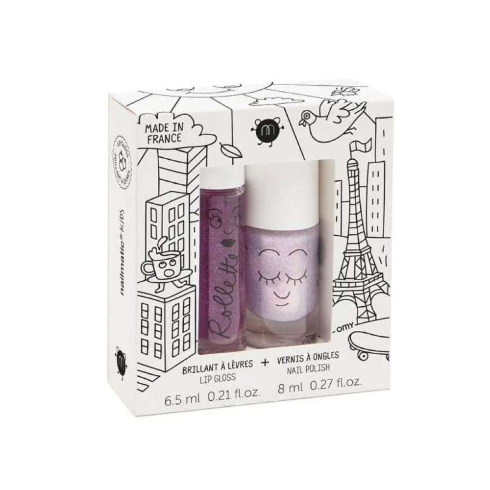 Nailmatic Pack Esmalte de Uñas y Brillo Labial Lovely City ·*Niños Pintauñas Para Niñas Y Niños|Disfraces Infantiles