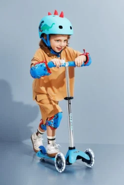 Micro Pack Rodilleras y coderas Dinosaurio Talla S*Niños Cascos De Bici Para Niños Y Niñas|Patinetes Infantiles