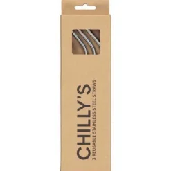 Chilly's Pajitas acero 3 uds + varilla limpieza* Botellas Chilly'S|Botellas De Agua De Acero
