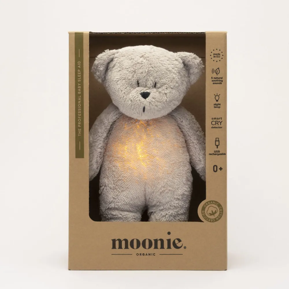 Moonie Peluche Luz-Sonido Oso Orgánico 2.0 Grey*Niños Muñecos Blanditos|Peluches
