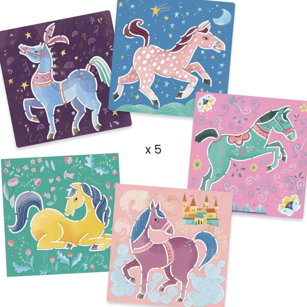 Djeco Plantillas Los caballos*Niños Kit De Manualidades|Juguetes Y Juegos Motricidad Fina