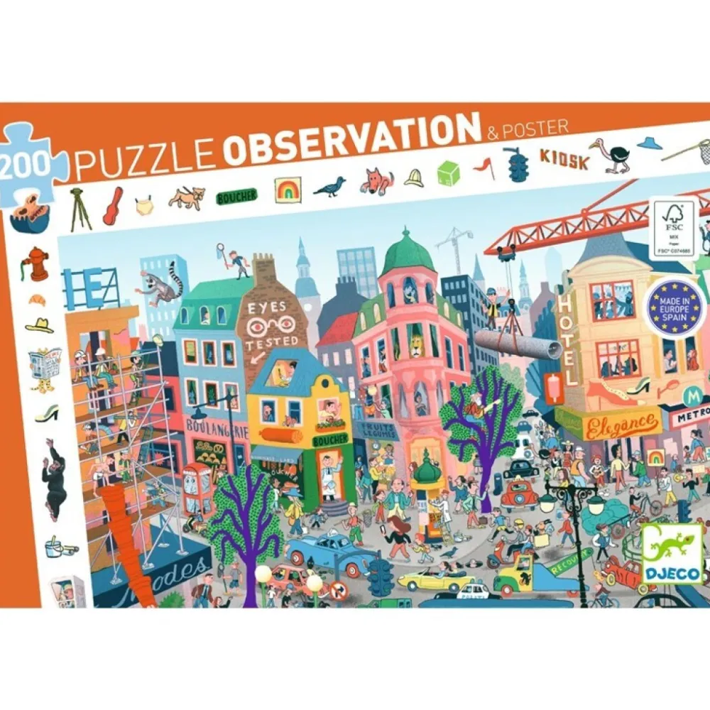Djeco Puzzle Observación · La ciudad*Niños Puzzles 200 Piezas|Puzzles Djeco