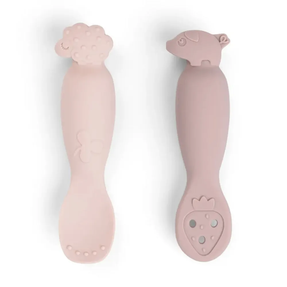 Done by Deer Set 2 cucharas aprendizaje silicona Tiny farm Powder ·* Cubiertos Infantiles