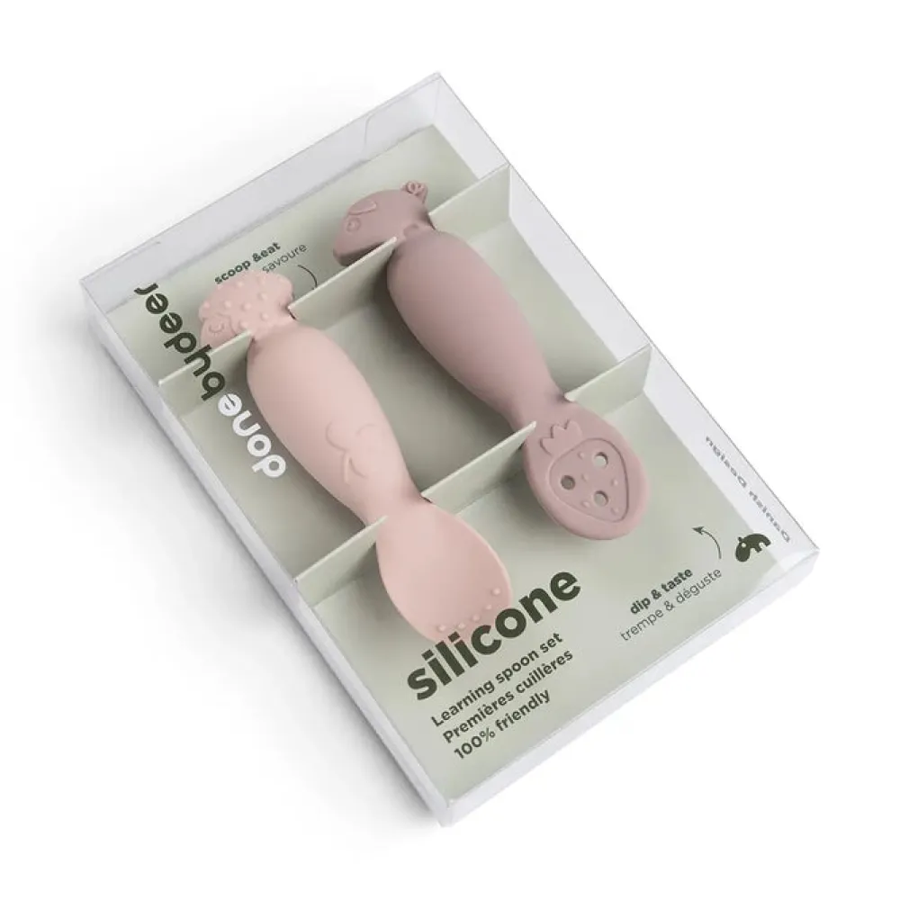 Done by Deer Set 2 cucharas aprendizaje silicona Tiny farm Powder ·* Cubiertos Infantiles