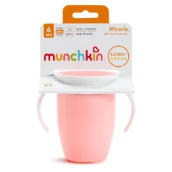 Munchkin Vaso Antiderrame con Asa y Tapa - Miracle 360º Rosa Pastel ·* Vasitos De Agua Infantiles
