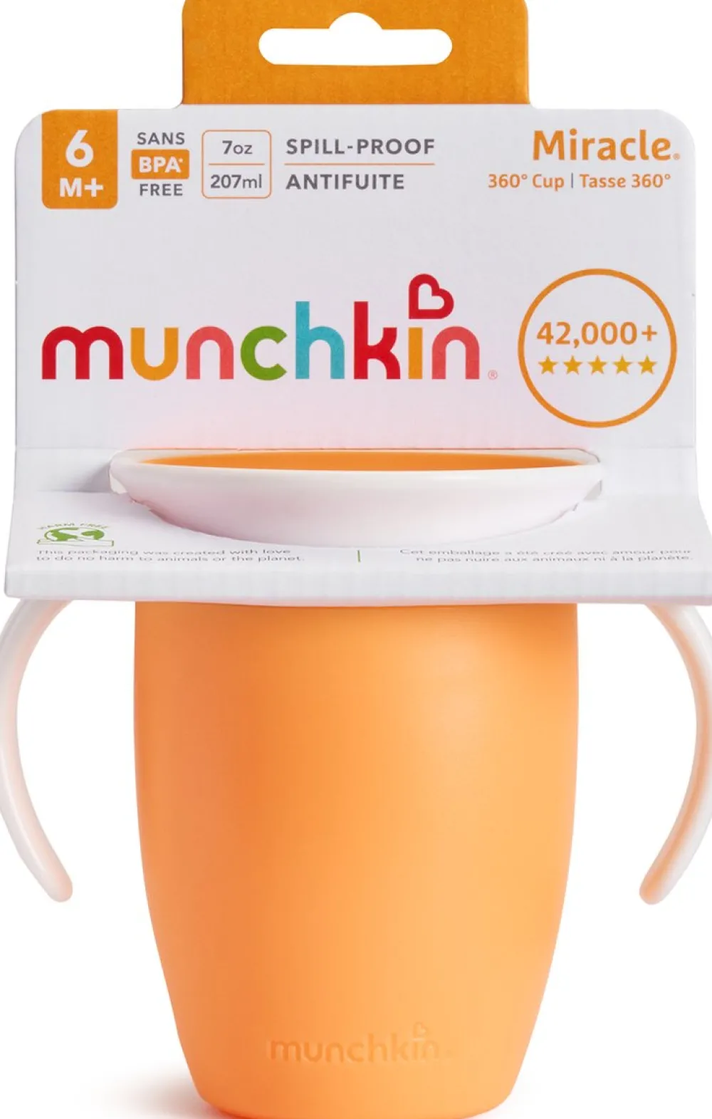 Munchkin Vaso Antiderrame con Asa Miracle 360º Mandarina ·* Vasitos De Agua Infantiles