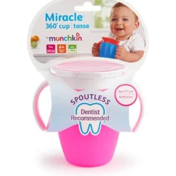 Munchkin Vaso Antiderrame con Asa Miracle 360º Rosa pastel ·* Vasitos De Agua Infantiles