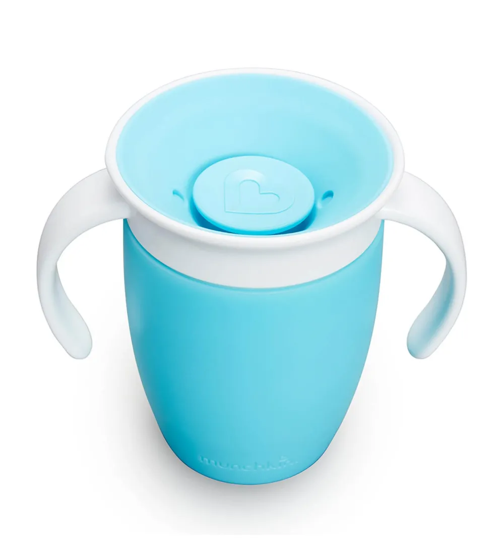 Munchkin Vaso Antiderrame con Asa Miracle 360º Azul pastel ·* Vasitos De Agua Infantiles