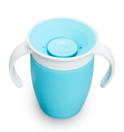 Munchkin Vaso Antiderrame con Asa y Tapa - Miracle 360º Azul ·* Vasitos De Agua Infantiles